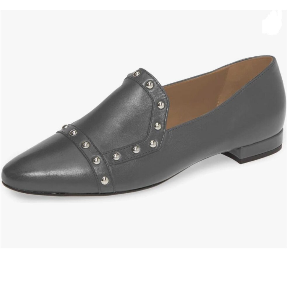 XYD Slate Grey Vintage Comfy Closed Toe Slip On Loafers Low Heel Studded Shoes